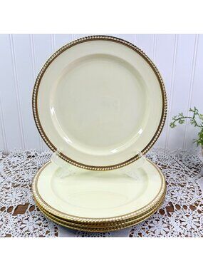 4 Spode Copeland England Dinner Plates Cream Gold Encrusted Pattern Y7090 Gilt
